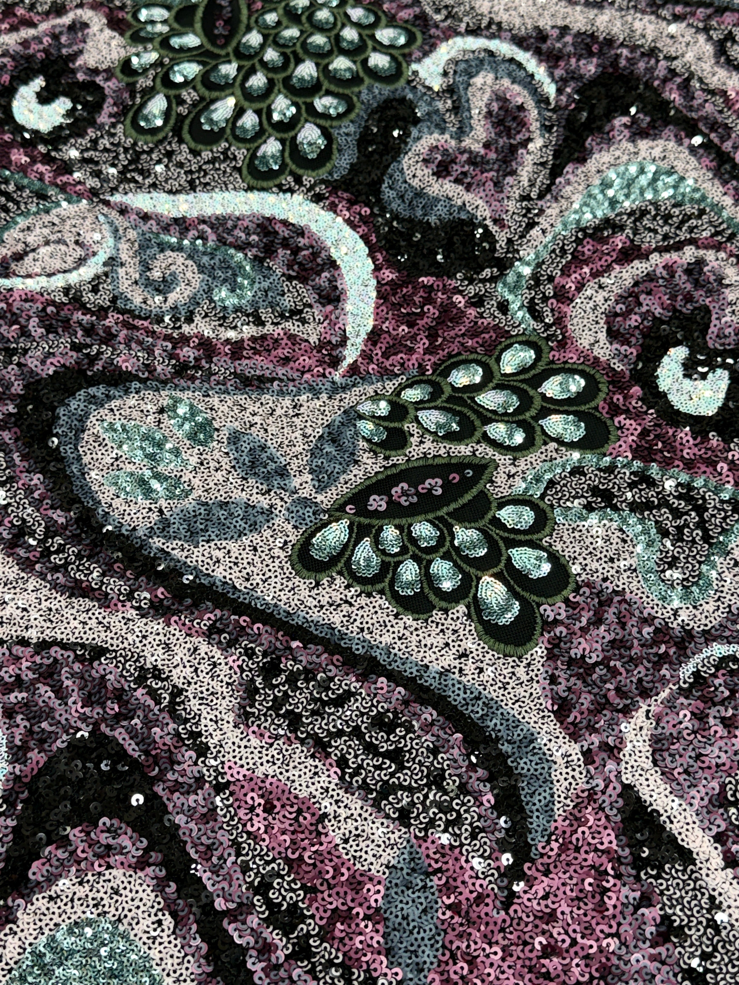 Blush Paisley Sequin Net Fabric | 2506652