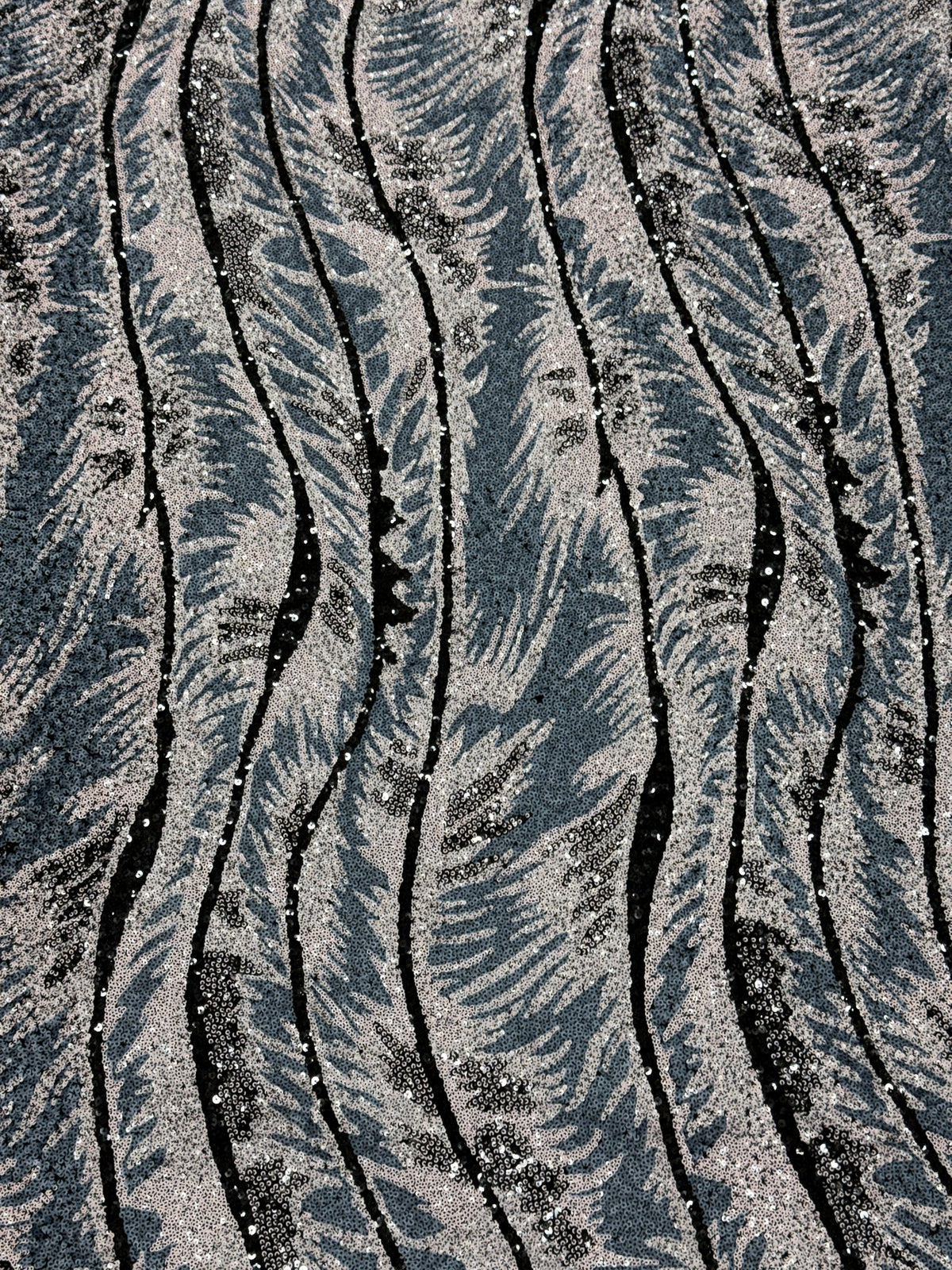 Silver Mist Feather Stripe Sequin Net Fabric | 2506653