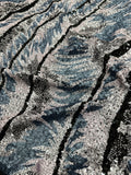 Silver Mist Feather Stripe Sequin Net Fabric | 2506653