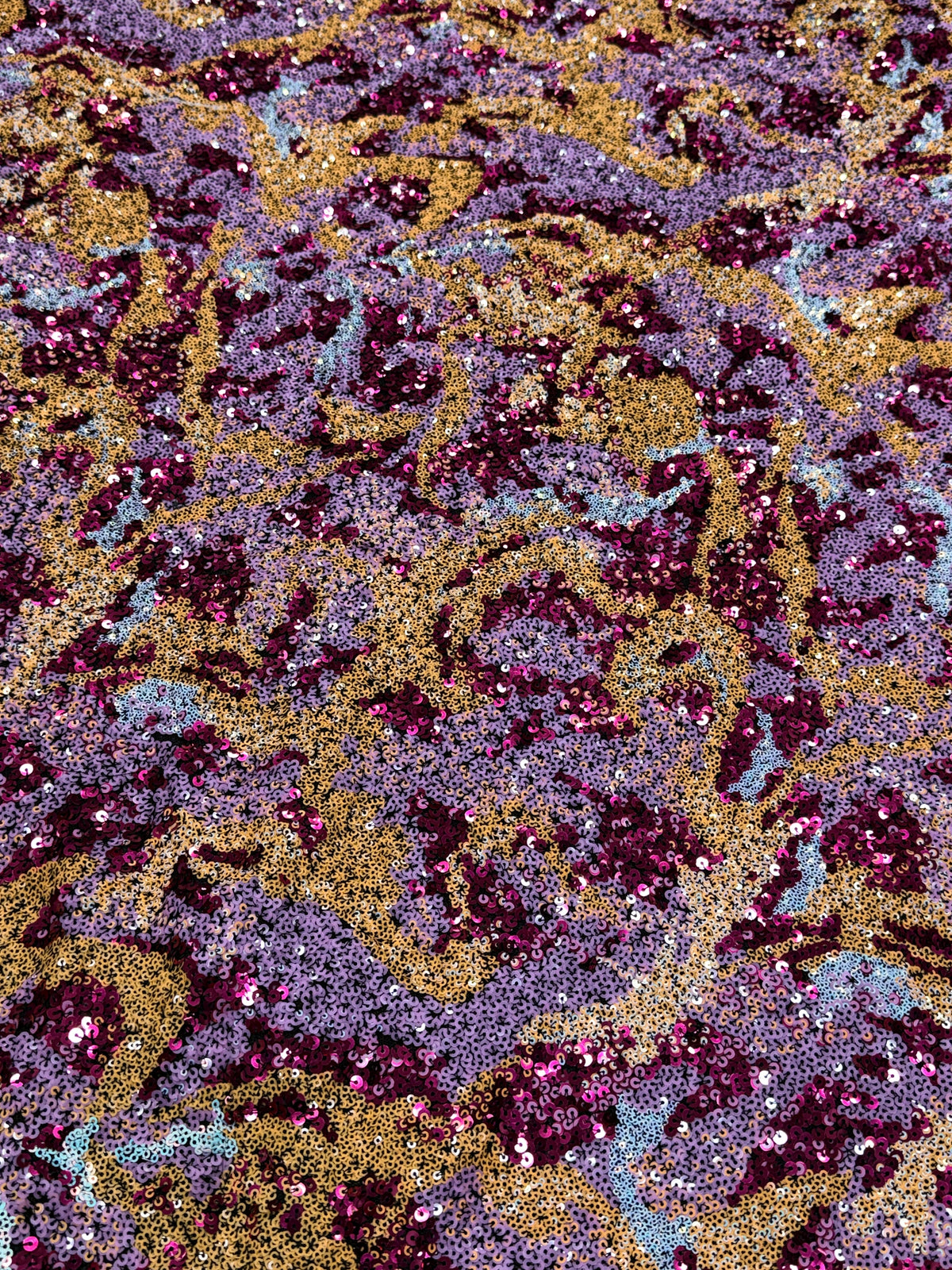 Royal Berry Gold Abstract Sequin Net Fabric | 2506650