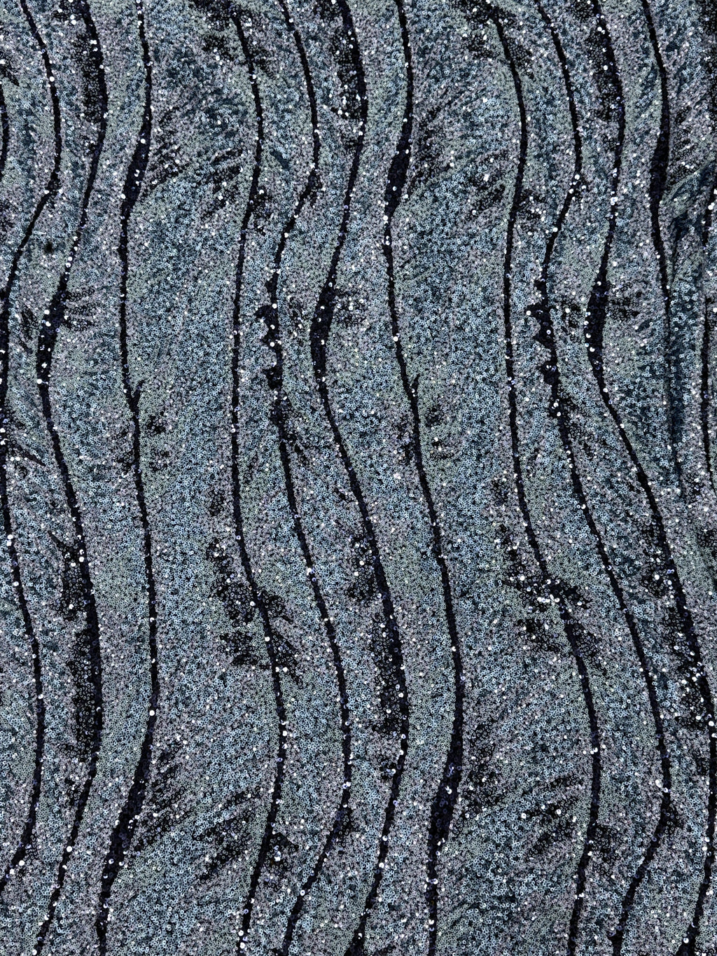 Midnight Blue Wave Sequin Net Fabric | 2506653