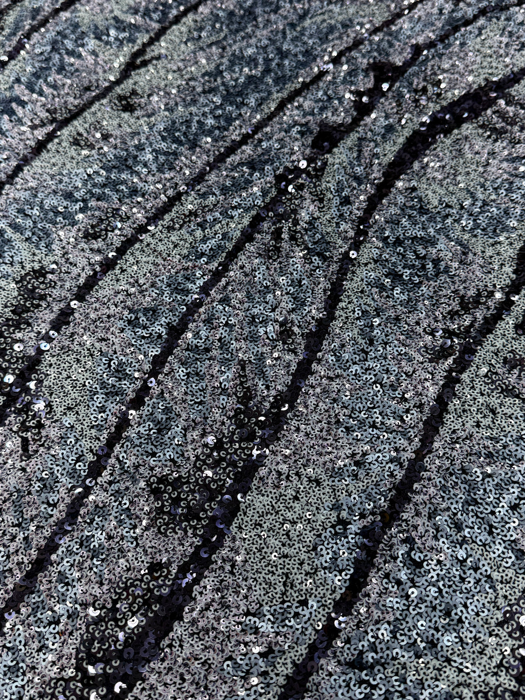 Midnight Blue Wave Sequin Net Fabric | 2506653