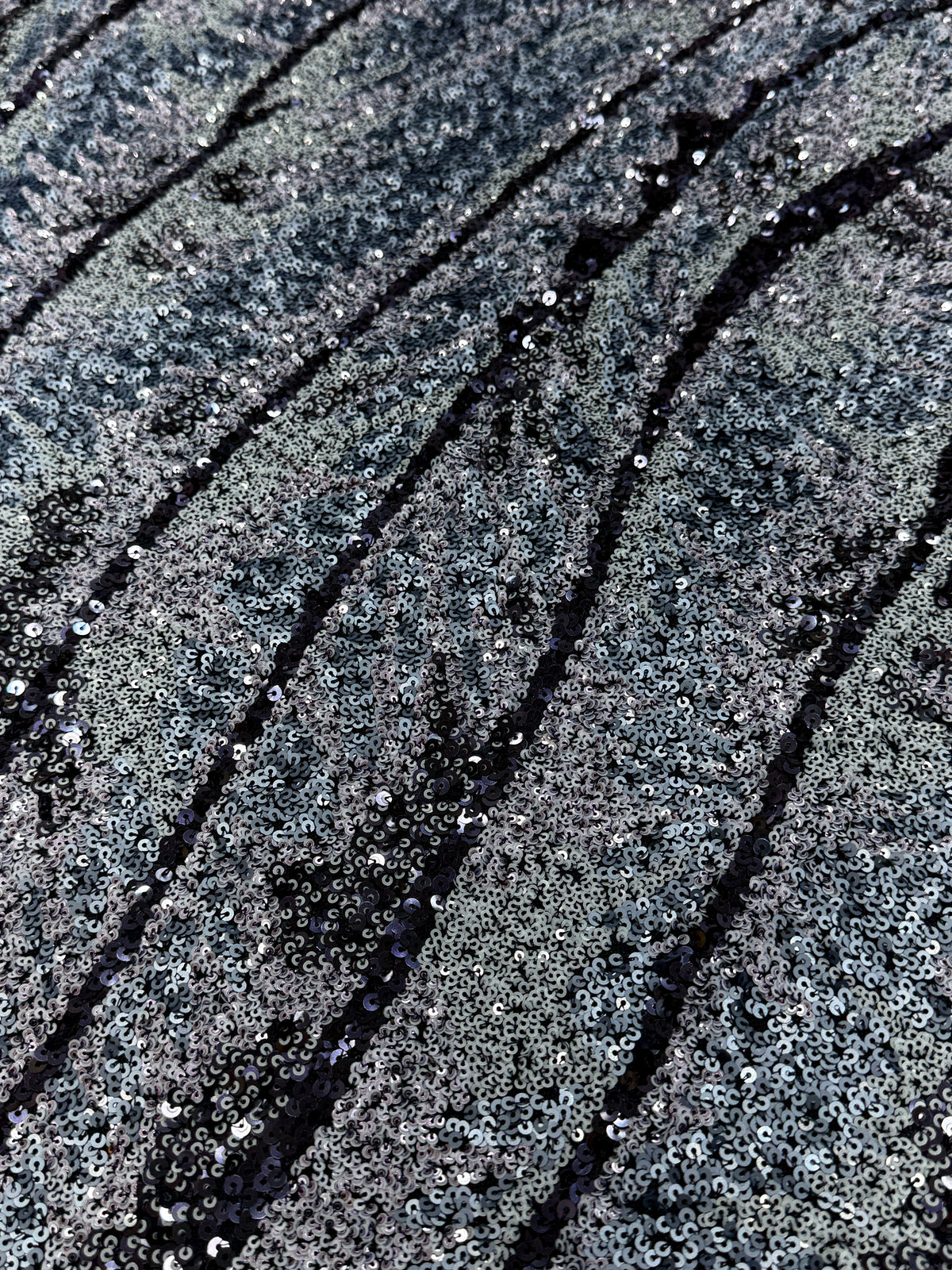 Midnight Blue Wave Sequin Net Fabric | 2506653
