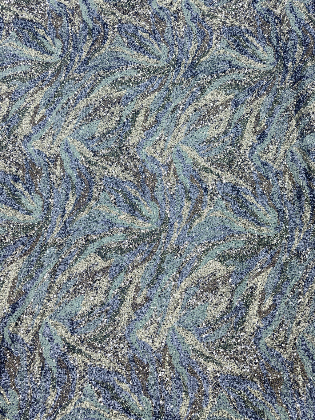 Ice Blue Feather Wave Sequin Net Fabric | 2506649