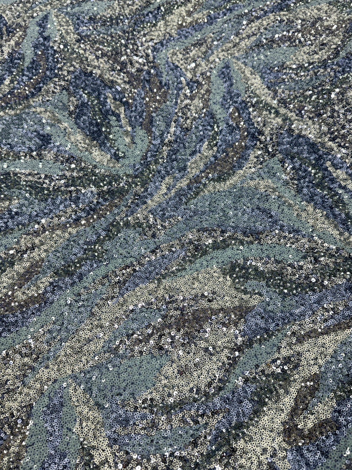Ice Blue Feather Wave Sequin Net Fabric | 2506649