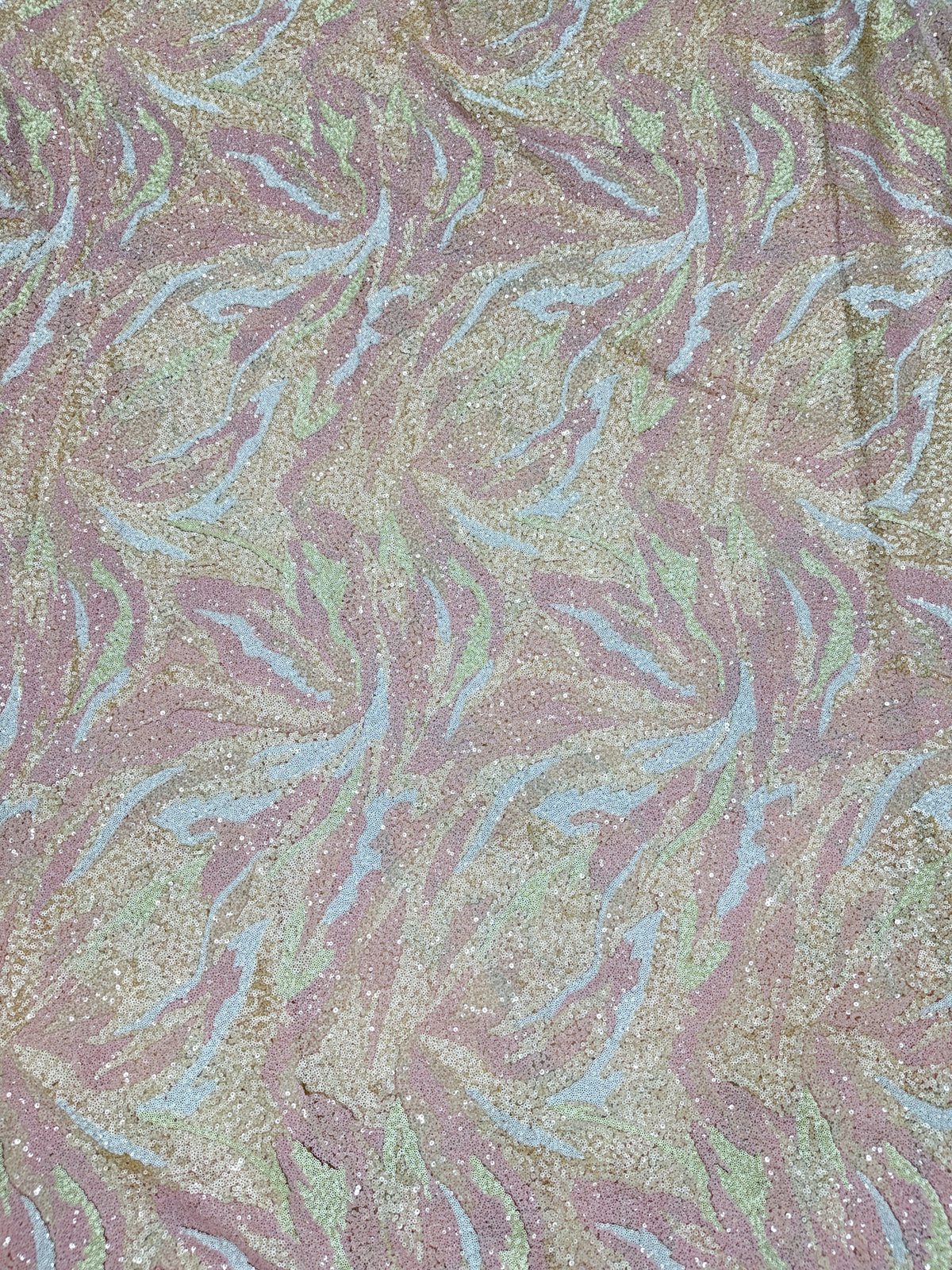 Pastel Blush Paisley Sequin Net Fabric | 2506649
