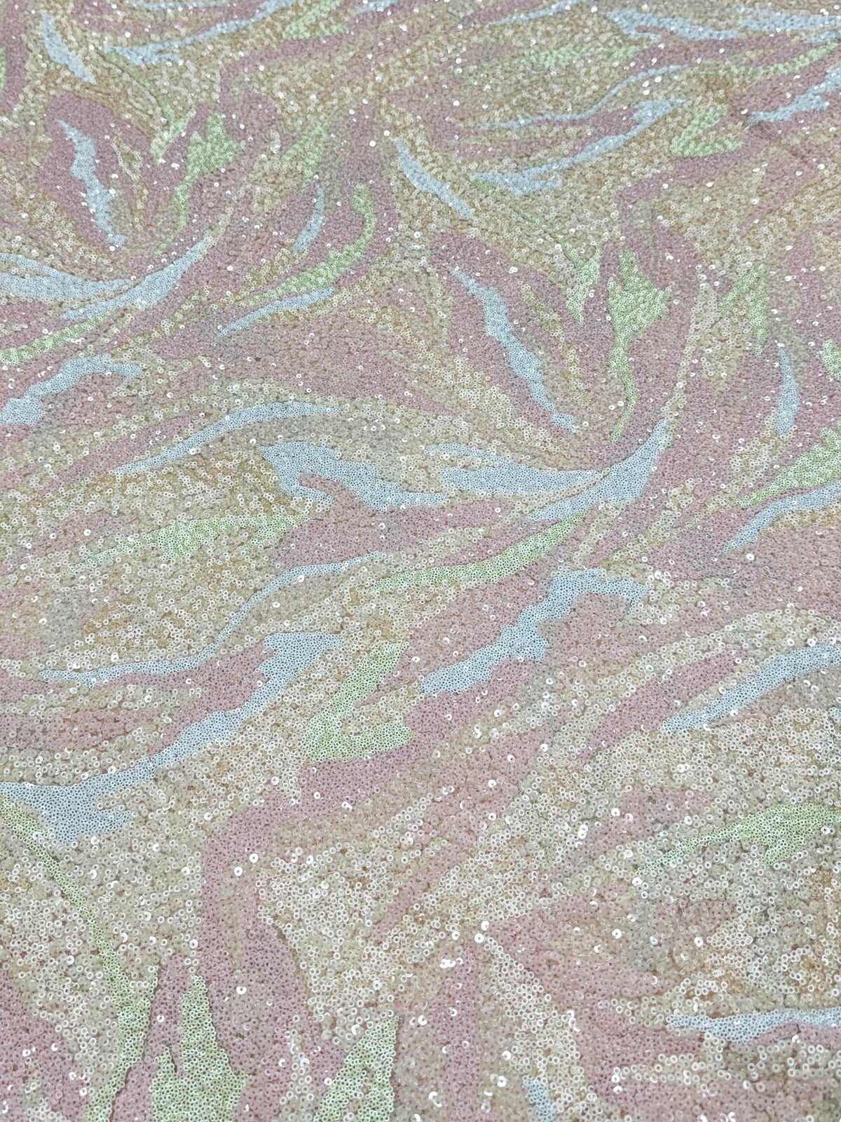 Pastel Blush Paisley Sequin Net Fabric | 2506649