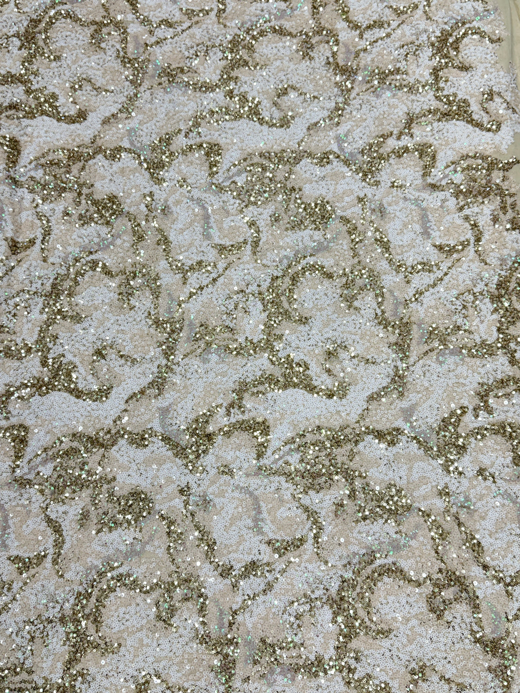 Ivory Champagne Floral Sequin Net Fabric | 2506650