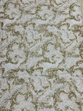 Ivory Champagne Floral Sequin Net Fabric | 2506650