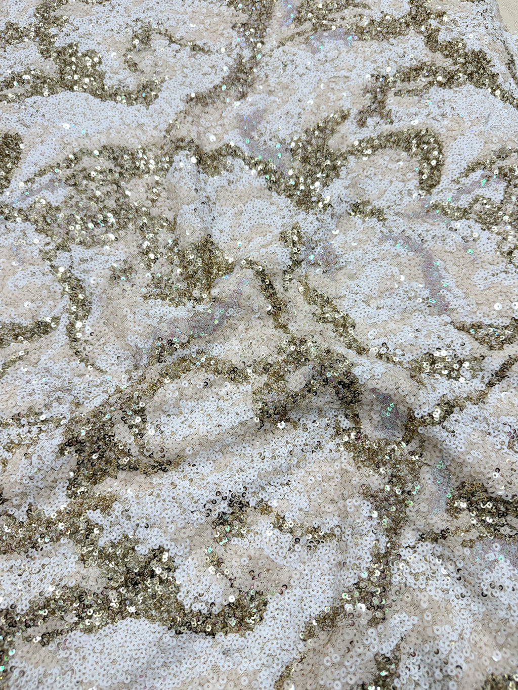 Ivory Champagne Floral Sequin Net Fabric | 2506650
