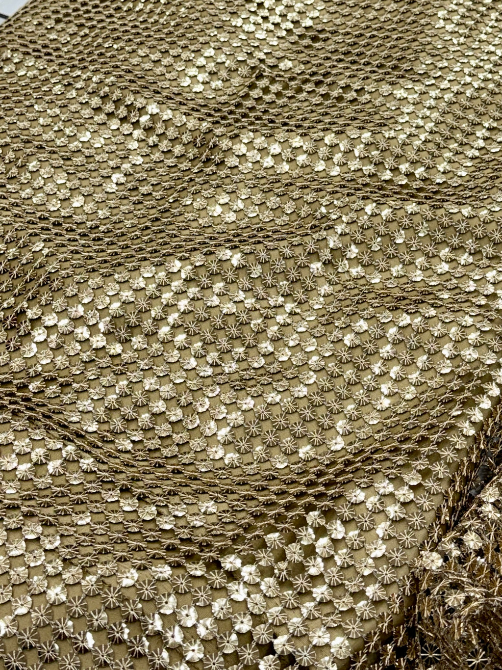 Gold Sequin Cutwork Jaal Net Fabric | 2506689