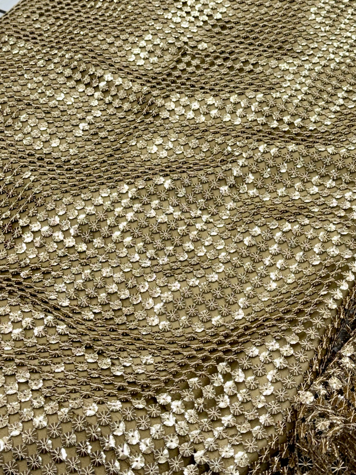 Gold Sequin Cutwork Jaal Net Fabric | 2506689