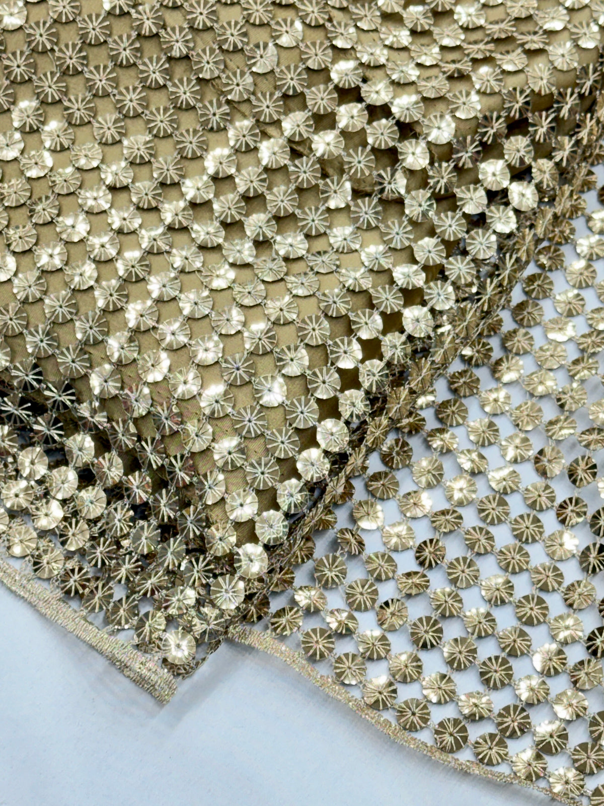Gold Sequin Cutwork Jaal Net Fabric | 2506689