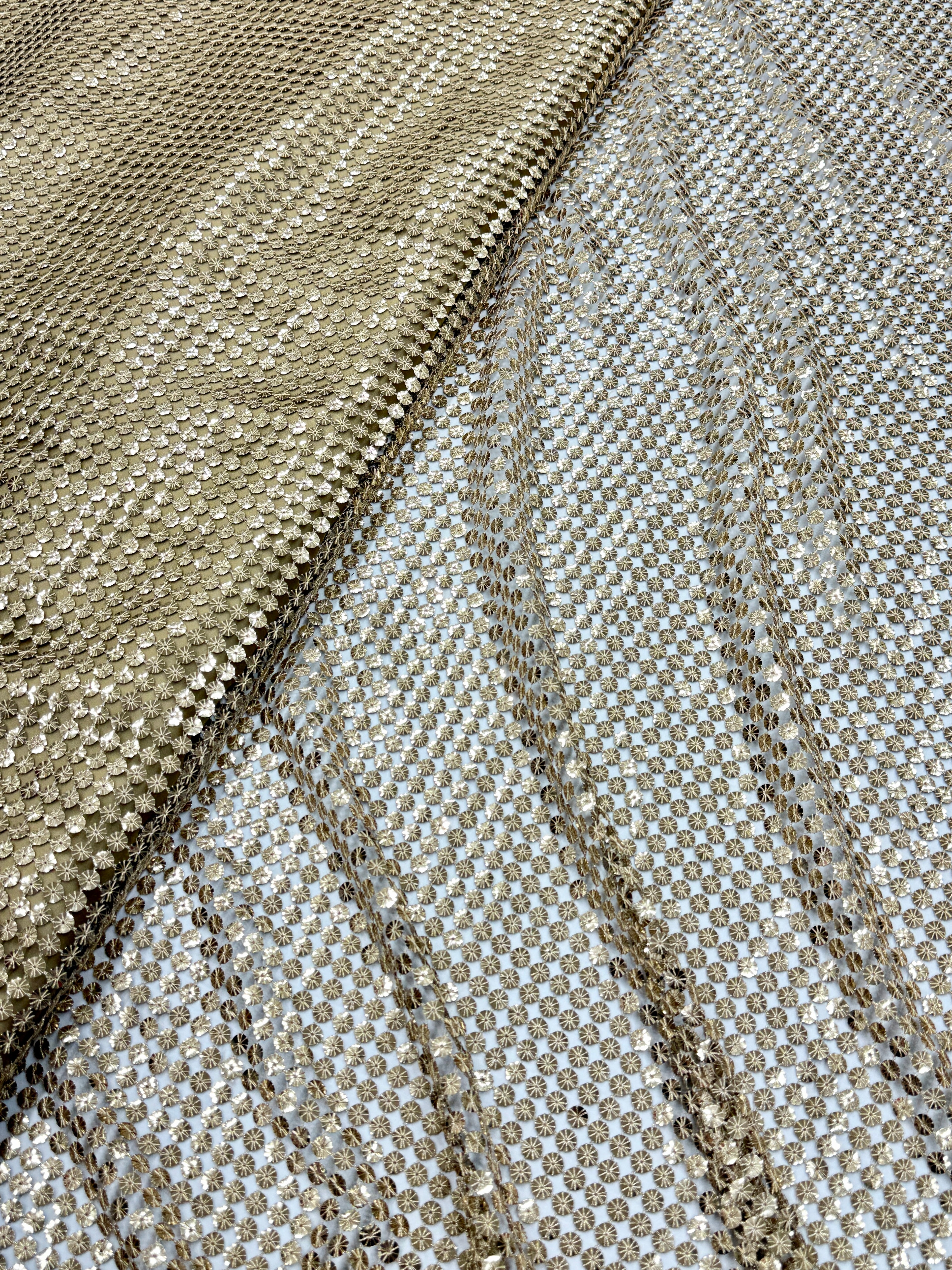 Gold Sequin Cutwork Jaal Net Fabric | 2506689