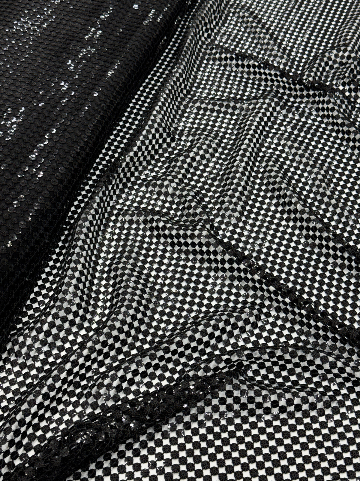 Midnight Black Sequin Cutwork Jaal Net Fabric | 2506689