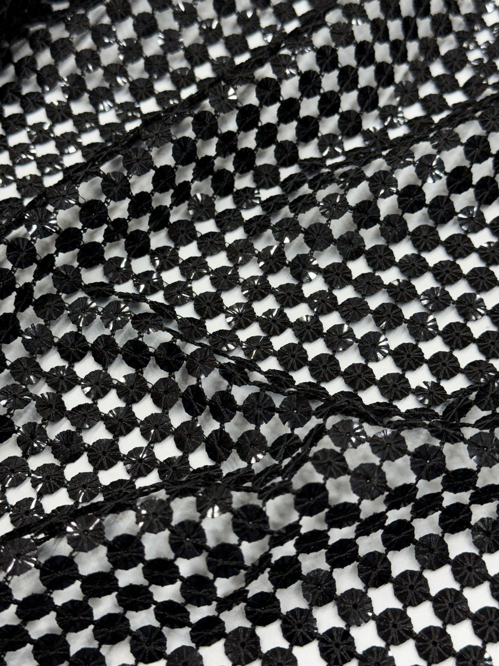 Midnight Black Sequin Cutwork Jaal Net Fabric | 2506689