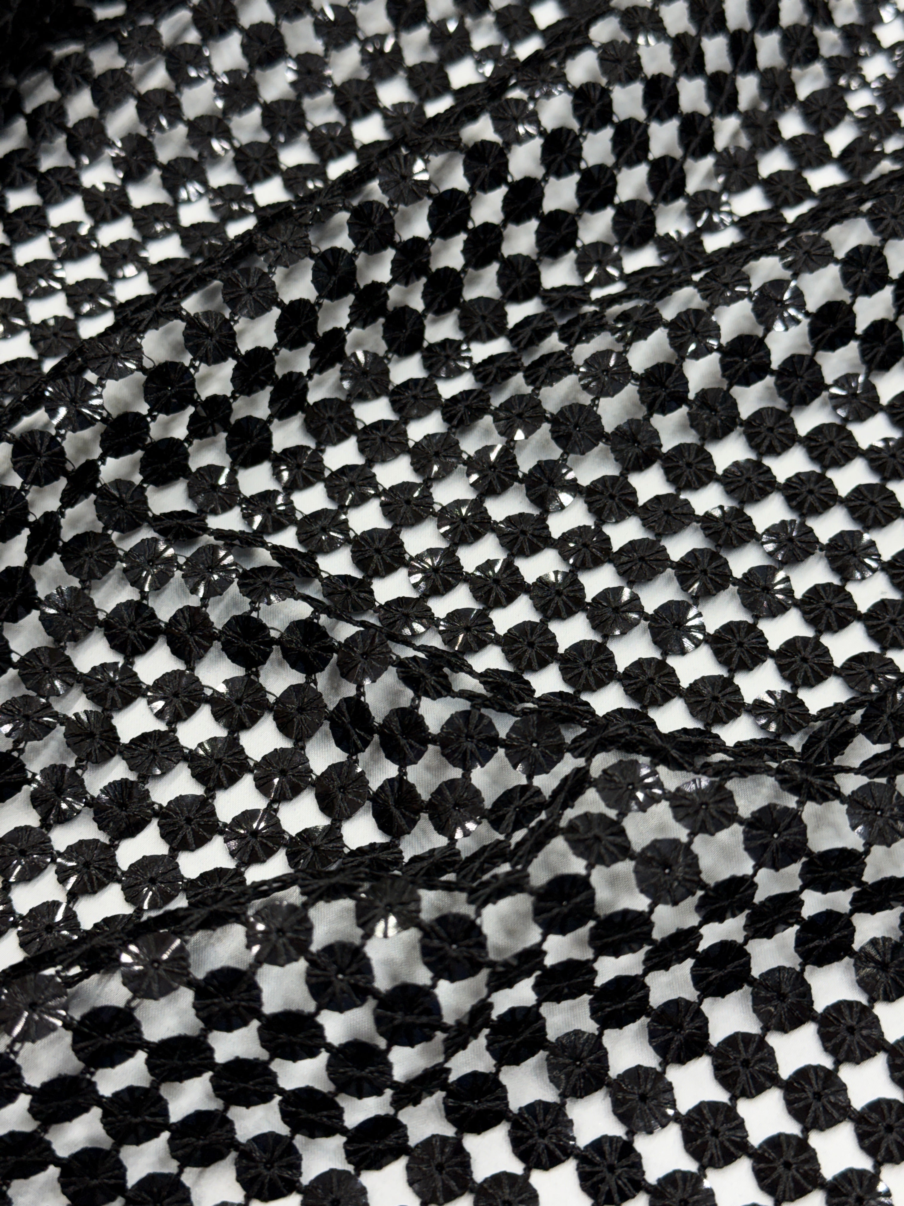 Midnight Black Sequin Cutwork Jaal Net Fabric | 2506689