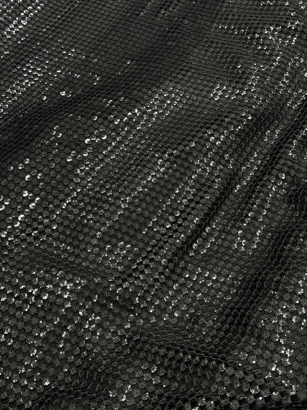 Midnight Black Sequin Cutwork Jaal Net Fabric | 2506689