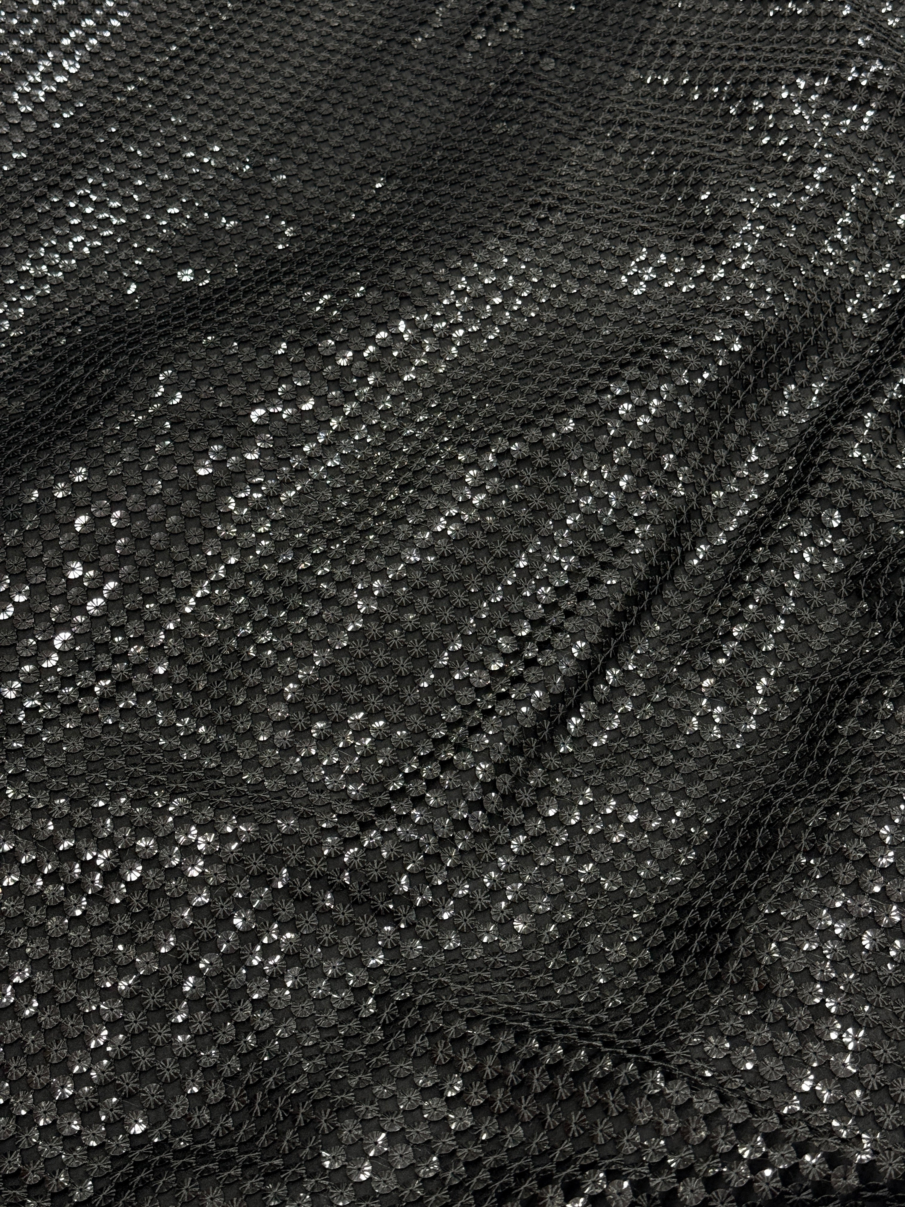 Midnight Black Sequin Cutwork Jaal Net Fabric | 2506689