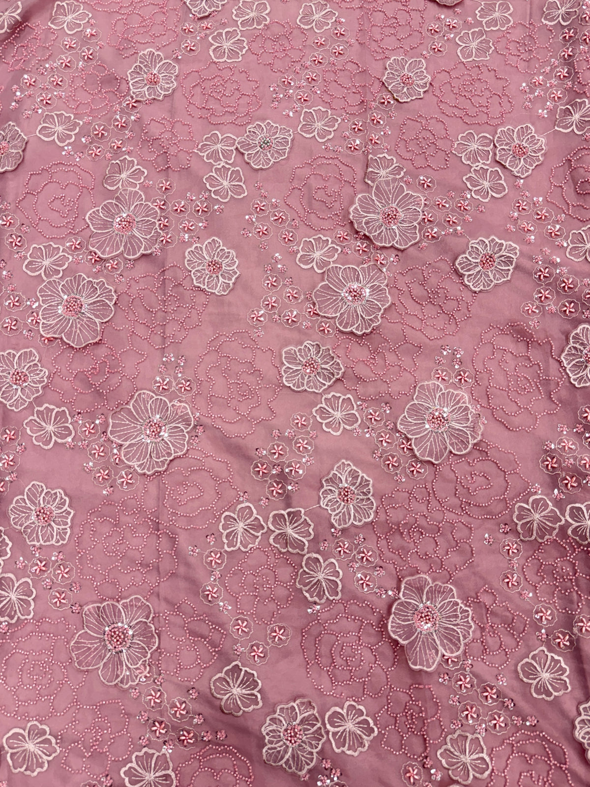 Rose Floral Beaded Patchwork Glass Organza Fabric | 2503451