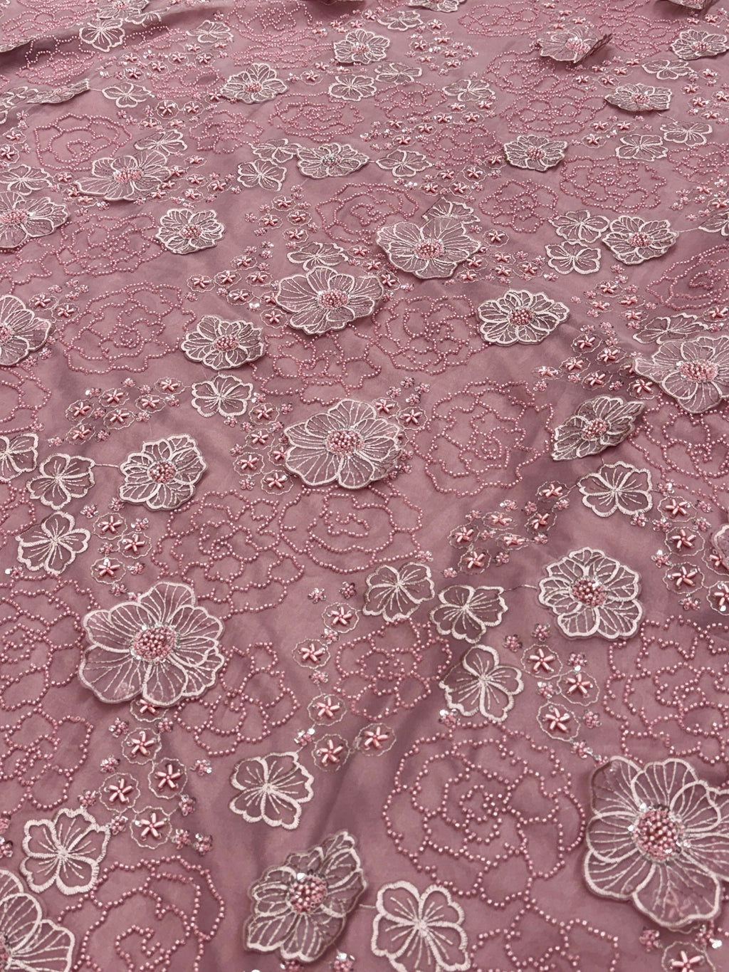 Rose Floral Beaded Patchwork Glass Organza Fabric | 2503451