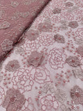 Rose Floral Beaded Patchwork Glass Organza Fabric | 2503451