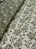 Olive Green Floral Patchwork Glass Organza Fabric | 2503452