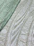Mint Silver Sequin & Beaded Embroidered Net Fabric | 2506657