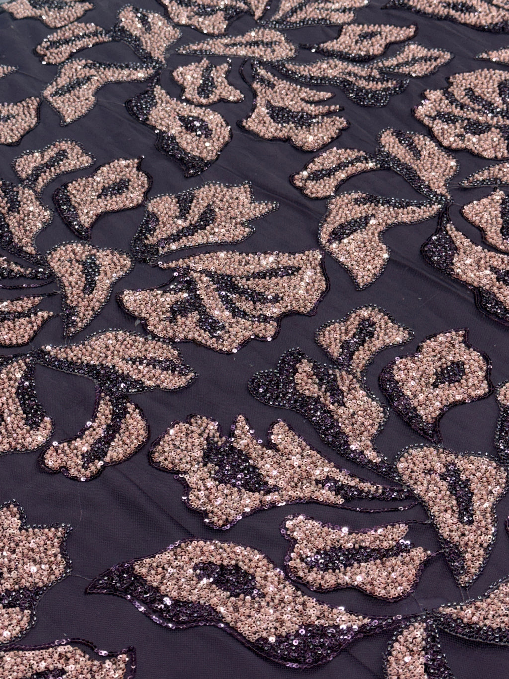 Purple Floral Beaded Sequin Net Fabric | 2506694