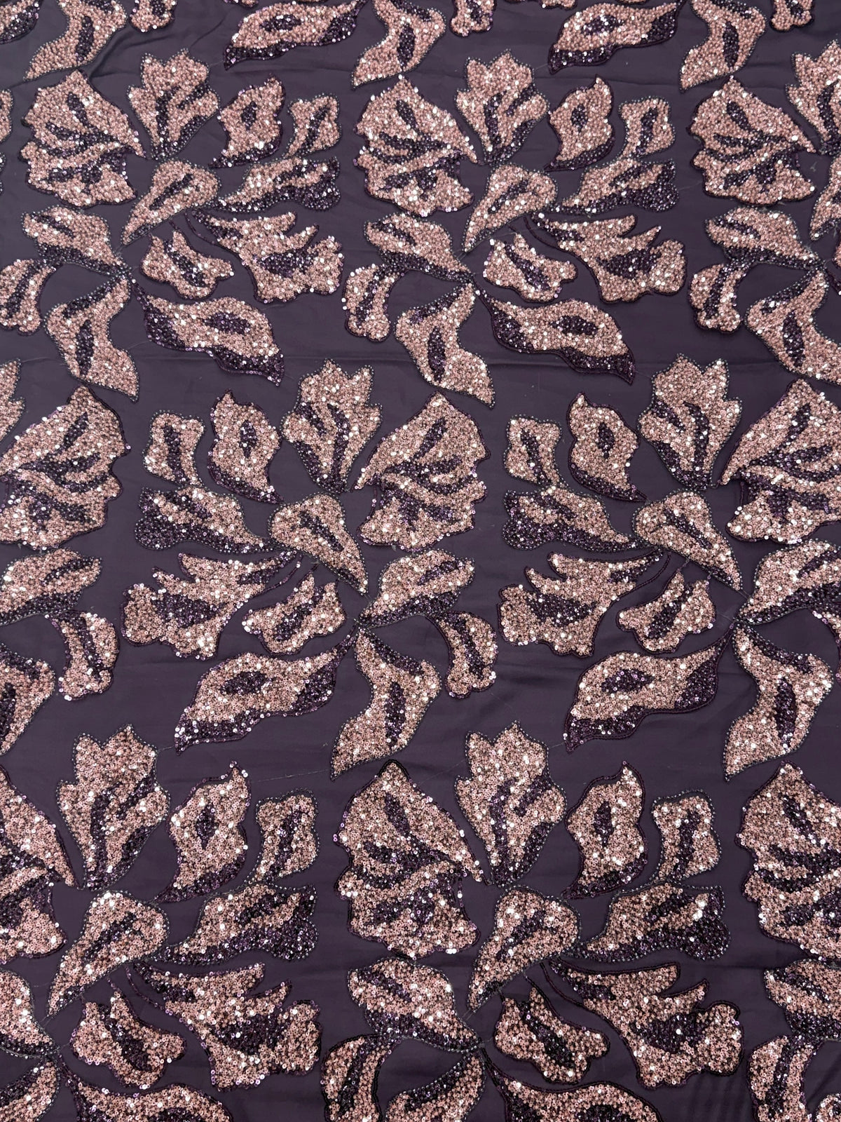 Purple Floral Beaded Sequin Net Fabric | 2506694