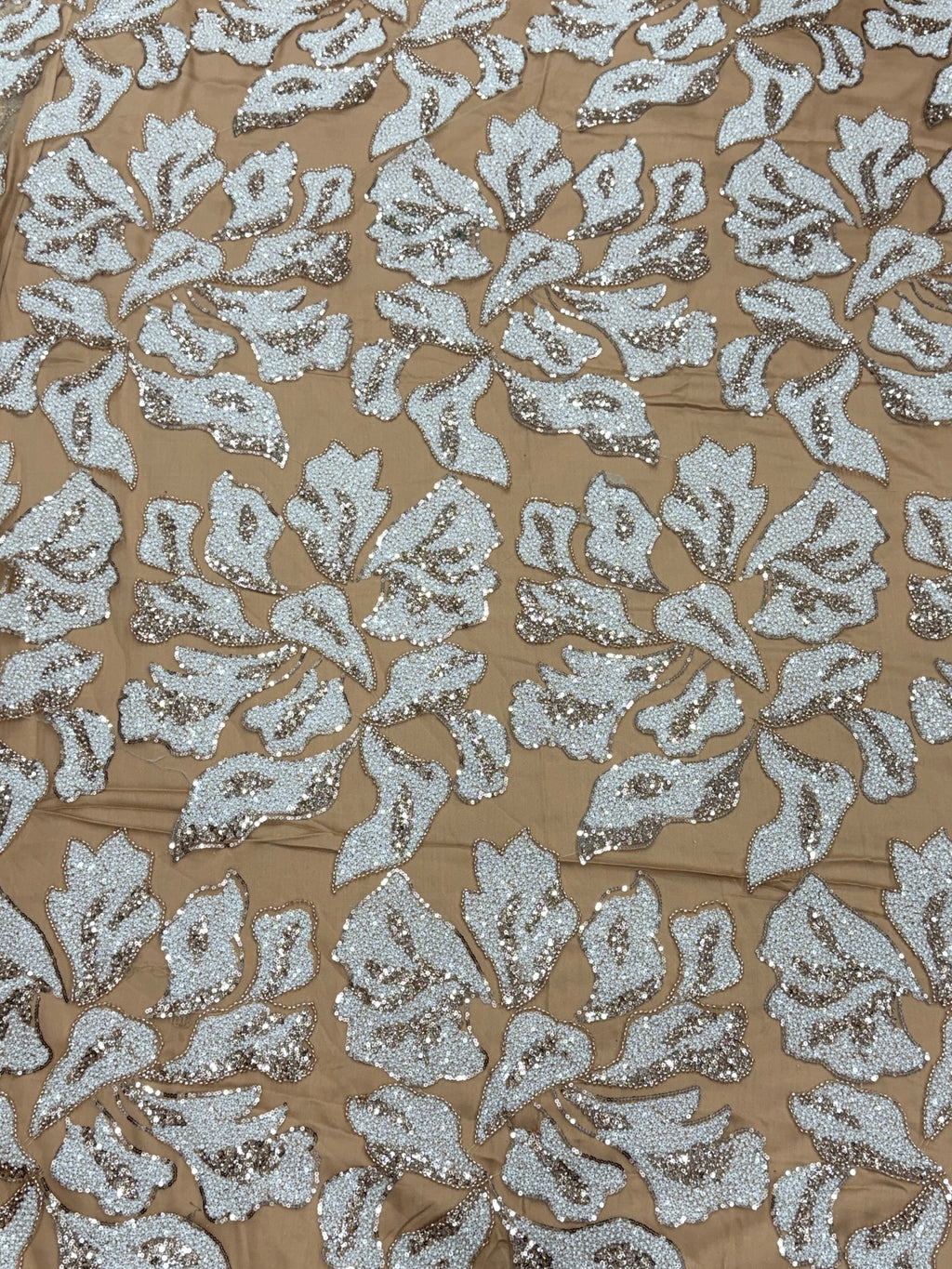 Gold Floral Beaded Sequin Net Fabric | 2506694