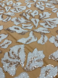 Gold Floral Beaded Sequin Net Fabric | 2506694