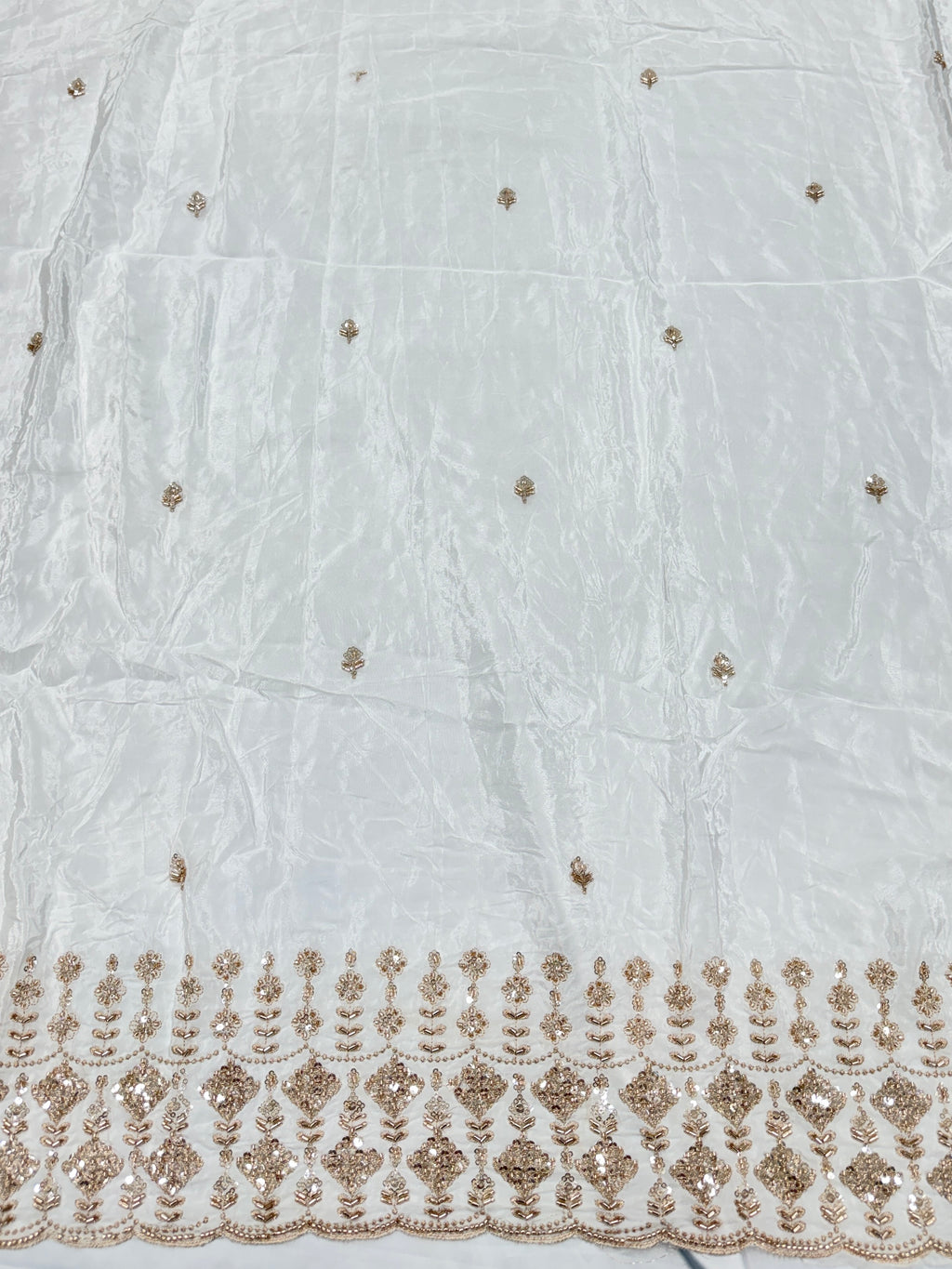 Pearl Gold Border Katdana Crepe Fabric | 2507408