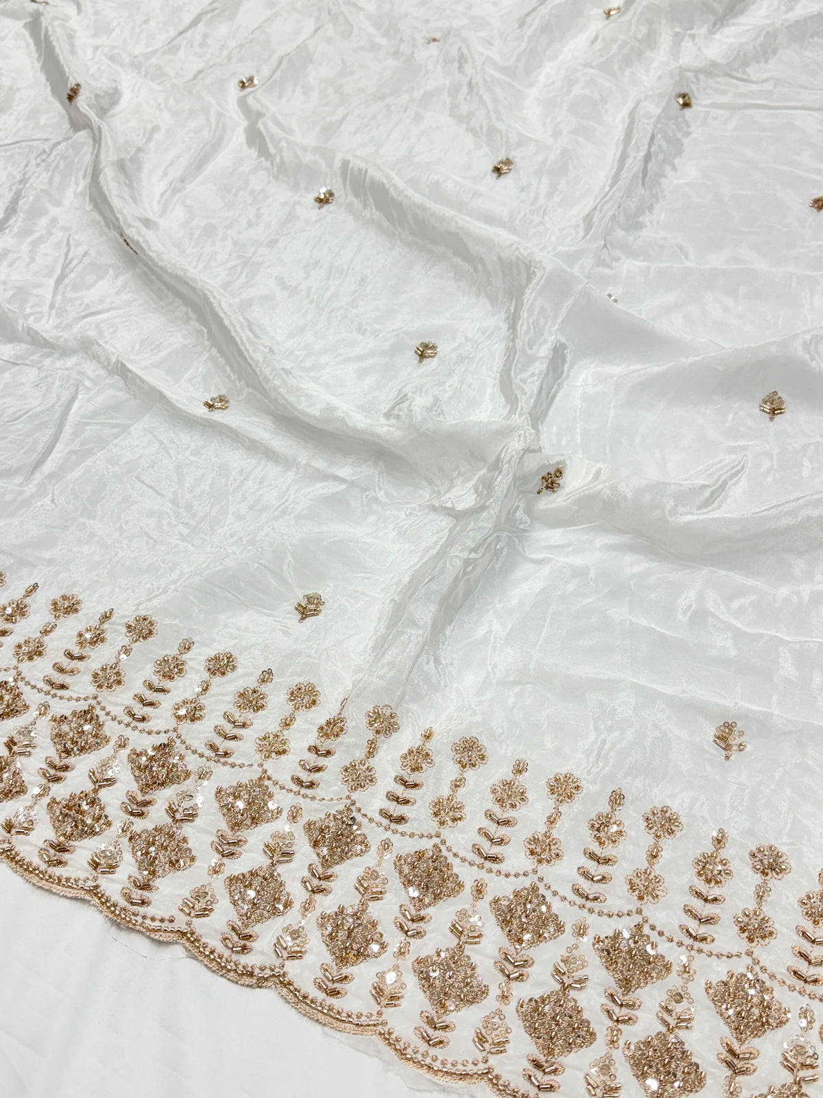 Pearl Gold Border Katdana Crepe Fabric | 2507408