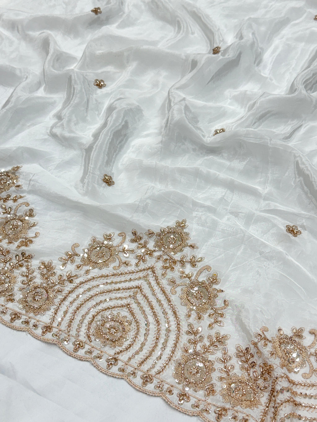 Gold Floral Beadwork Crepe Fabric | 2507408