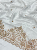 Gold Floral Beadwork Crepe Fabric | 2507408