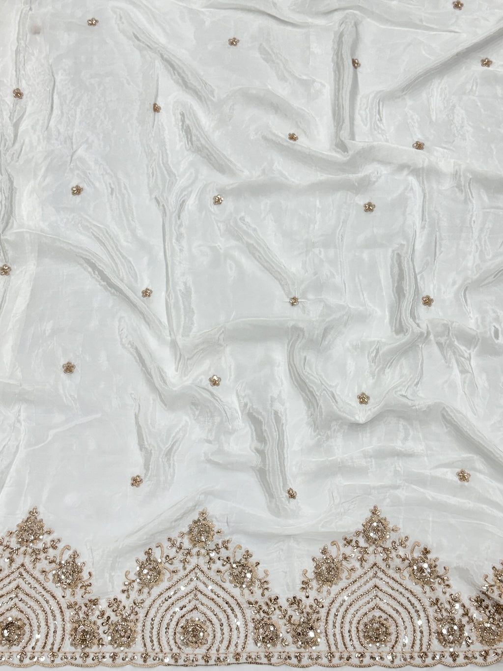 Gold Floral Beadwork Crepe Fabric | 2507408