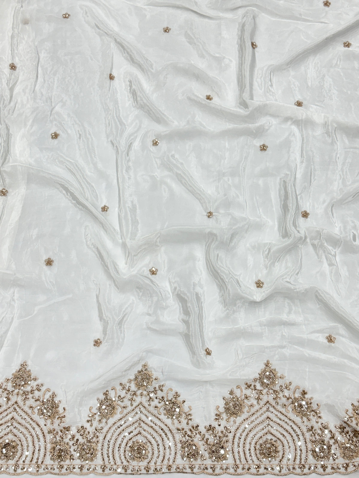 Gold Floral Beadwork Crepe Fabric | 2507408
