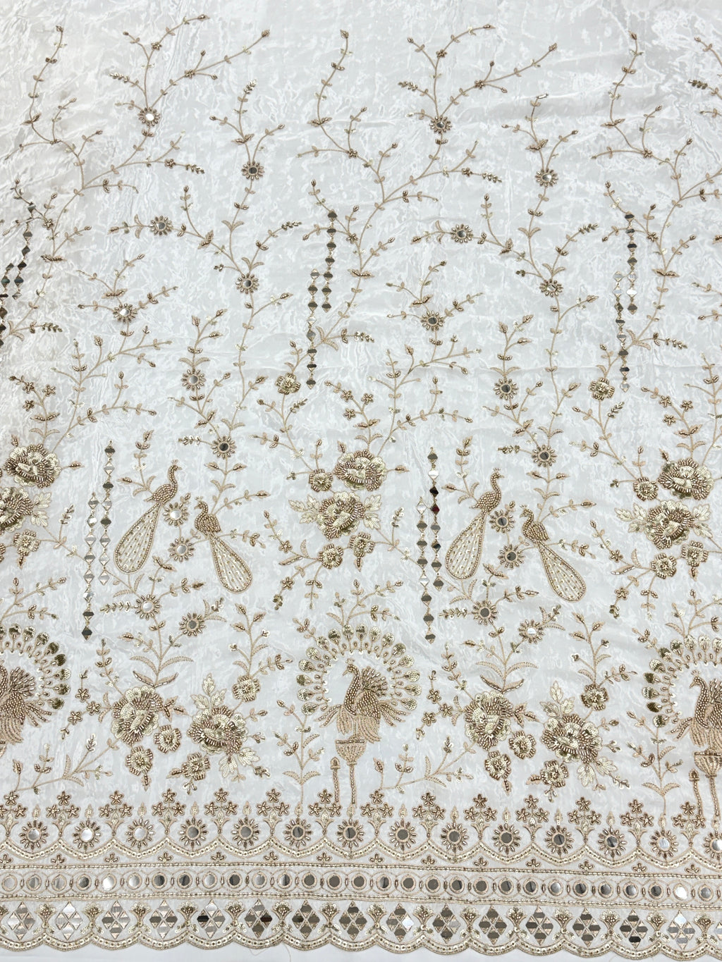 Peacock Garden Beadwork Crepe Fabric | 2506455