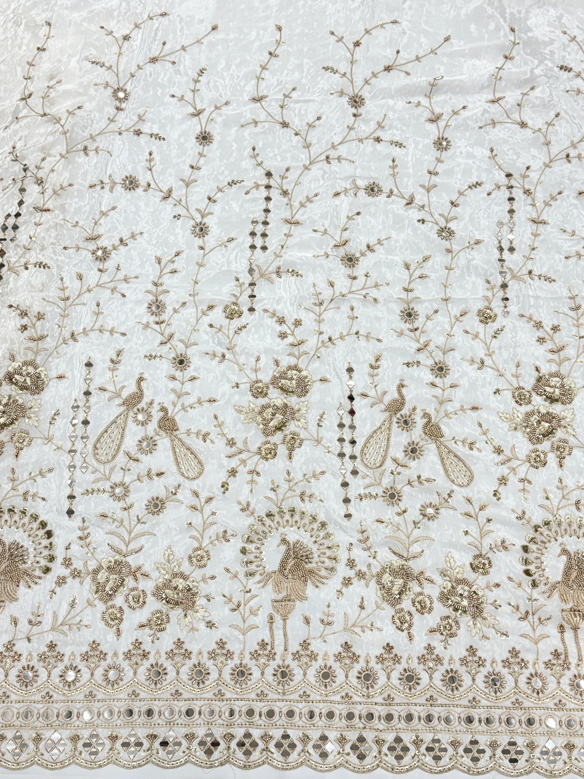 Peacock Garden Beadwork Crepe Fabric | 2506455