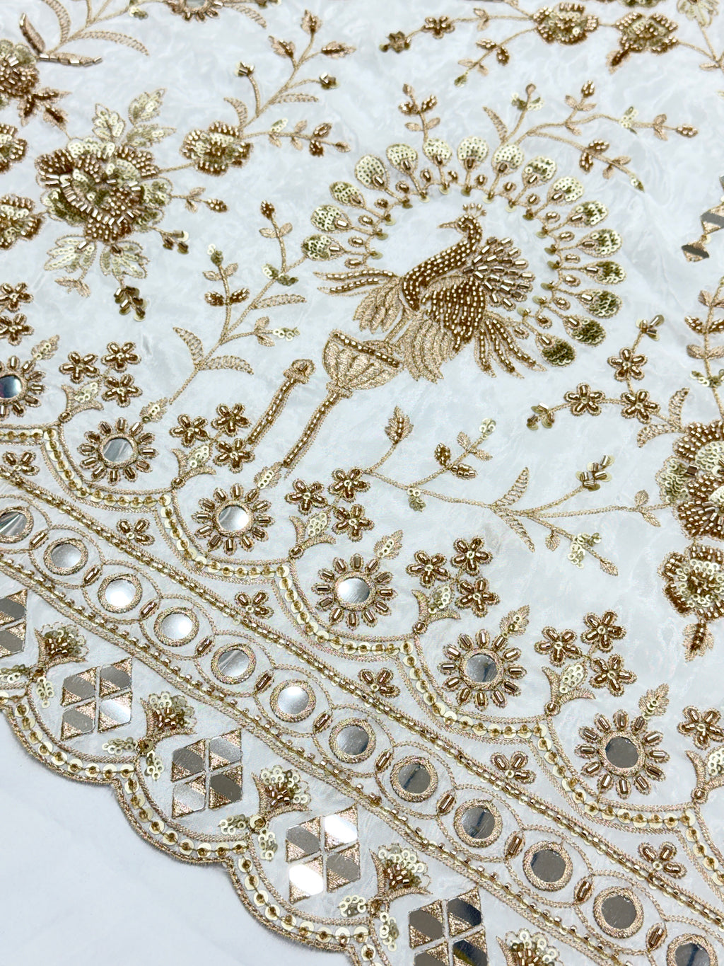 Peacock Garden Beadwork Crepe Fabric | 2506455