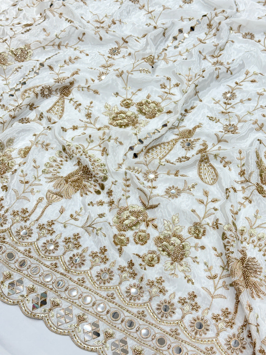 Peacock Garden Beadwork Crepe Fabric | 2506455