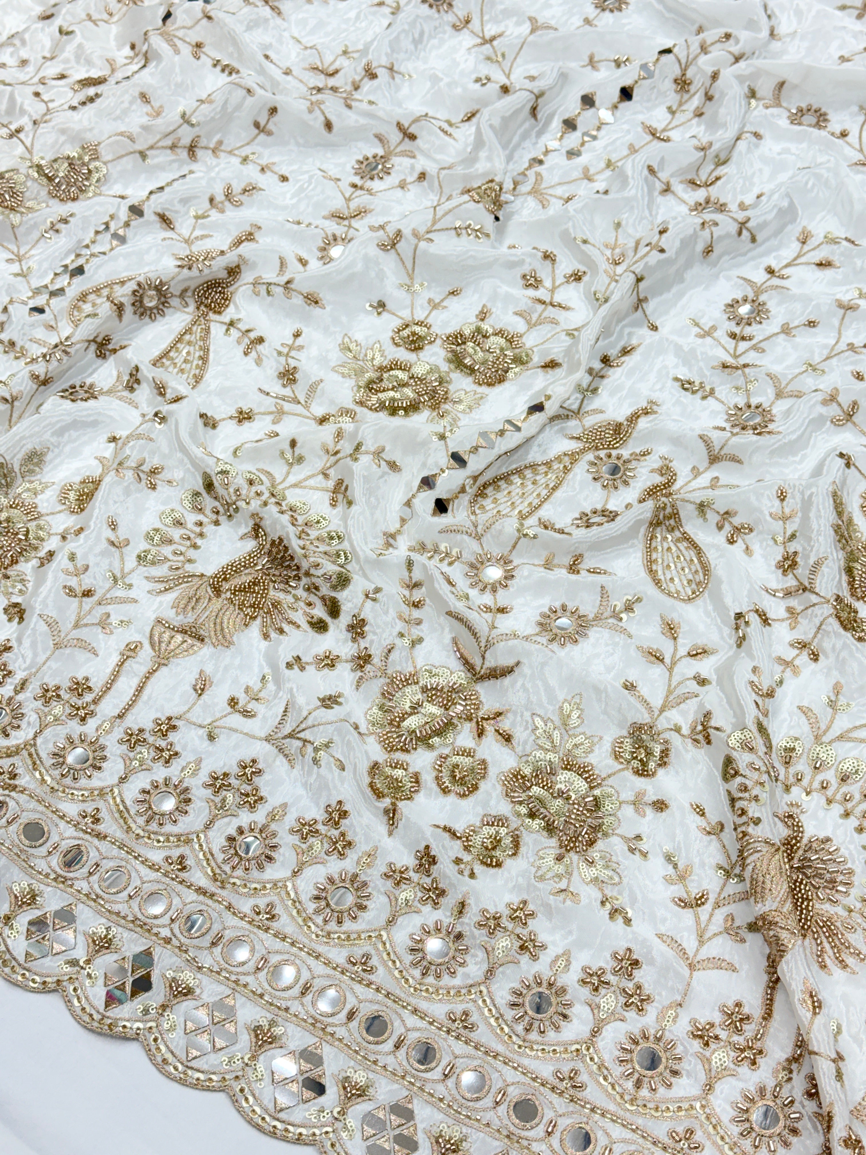 Peacock Garden Beadwork Crepe Fabric | 2506455