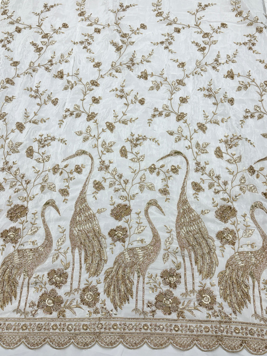 Peacock Beadwork Crepe Fabric | Designer Embroidered Fabric | 2506848