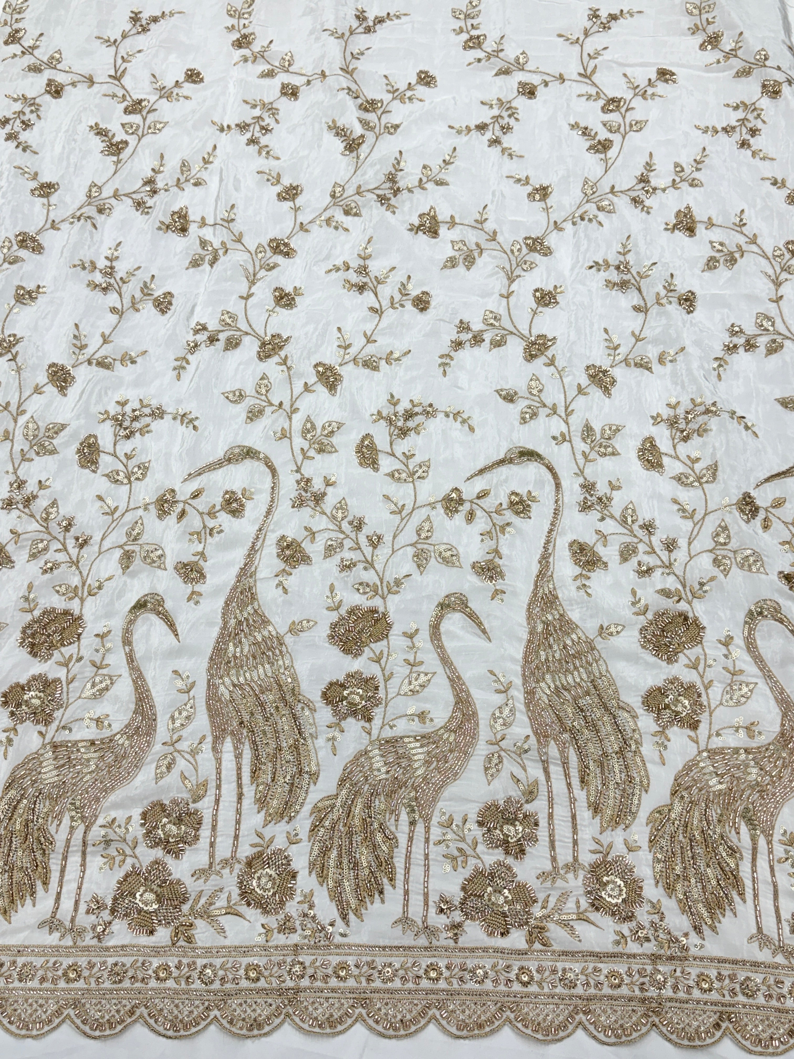 Peacock Beadwork Crepe Fabric | Designer Embroidered Fabric | 2506848