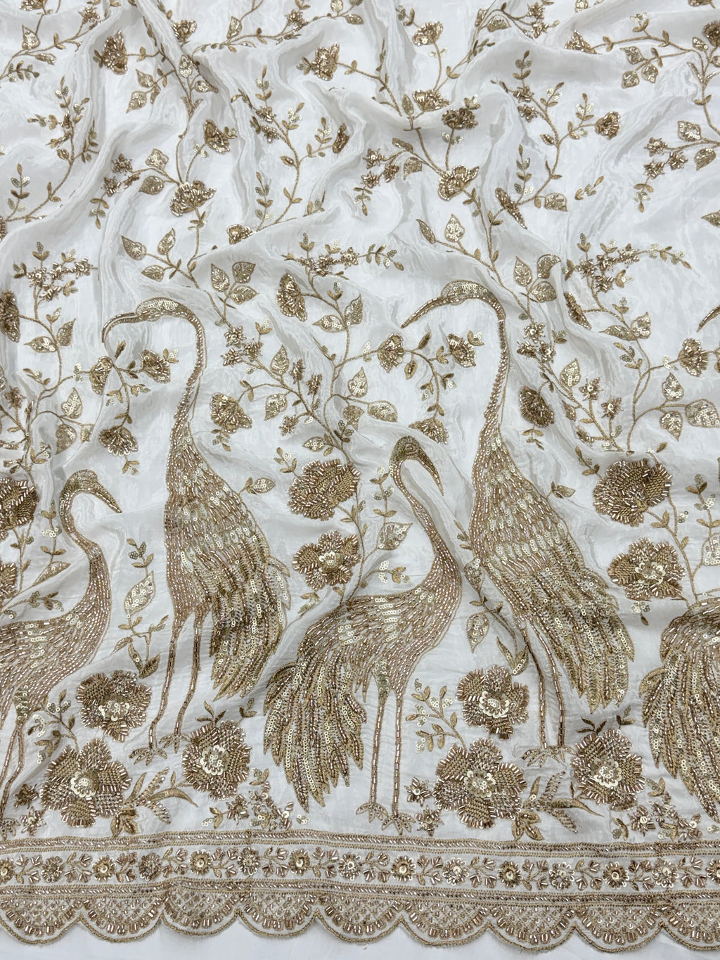 Peacock Beadwork Crepe Fabric | Designer Embroidered Fabric | 2506848