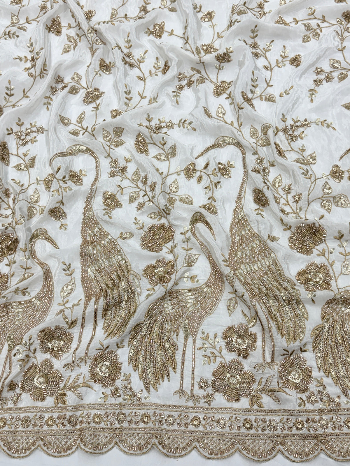 Peacock Beadwork Crepe Fabric | Designer Embroidered Fabric | 2506848
