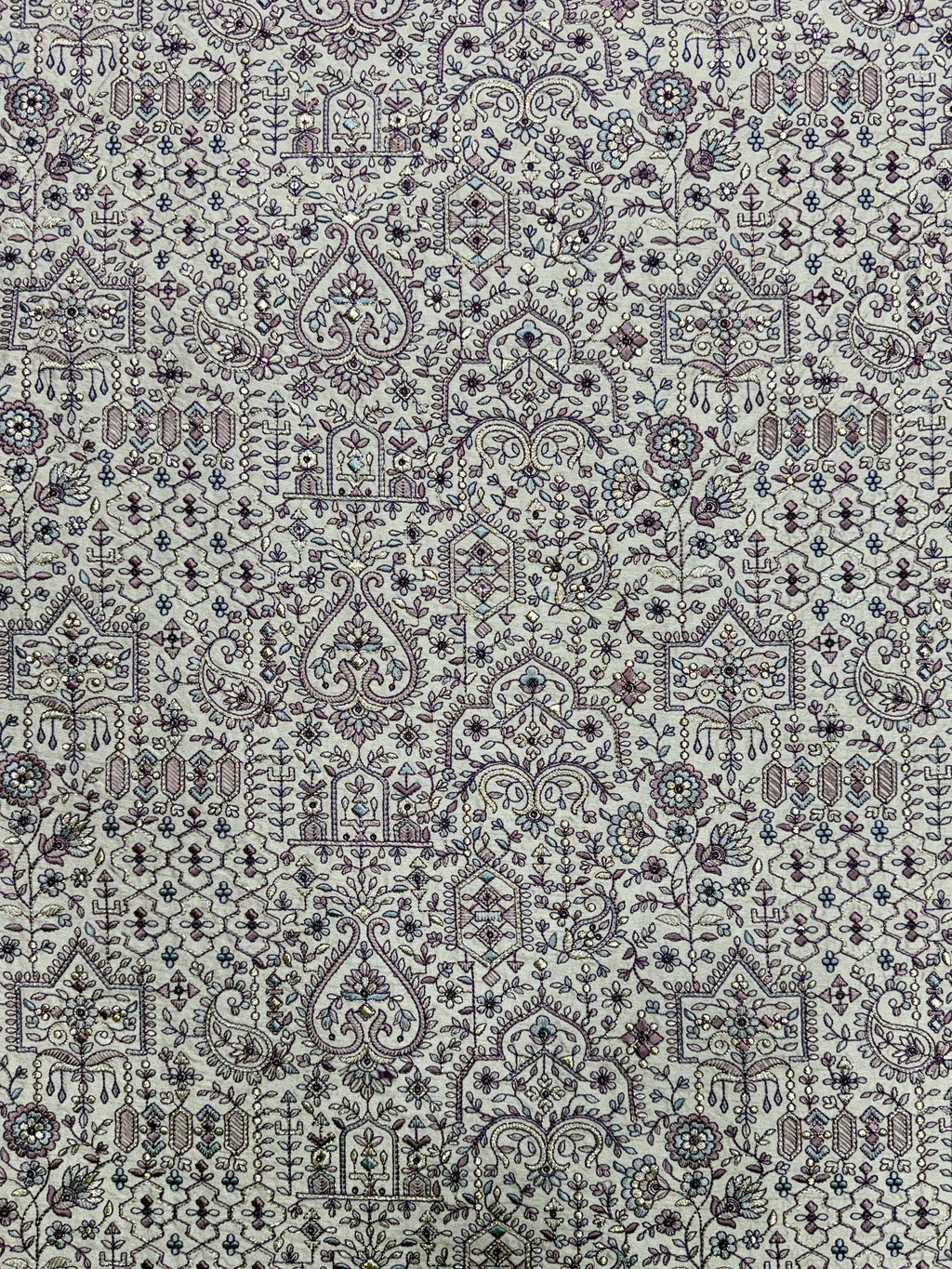 Mughal Paisley & Floral Silk Threadwork Fabric | 2504014