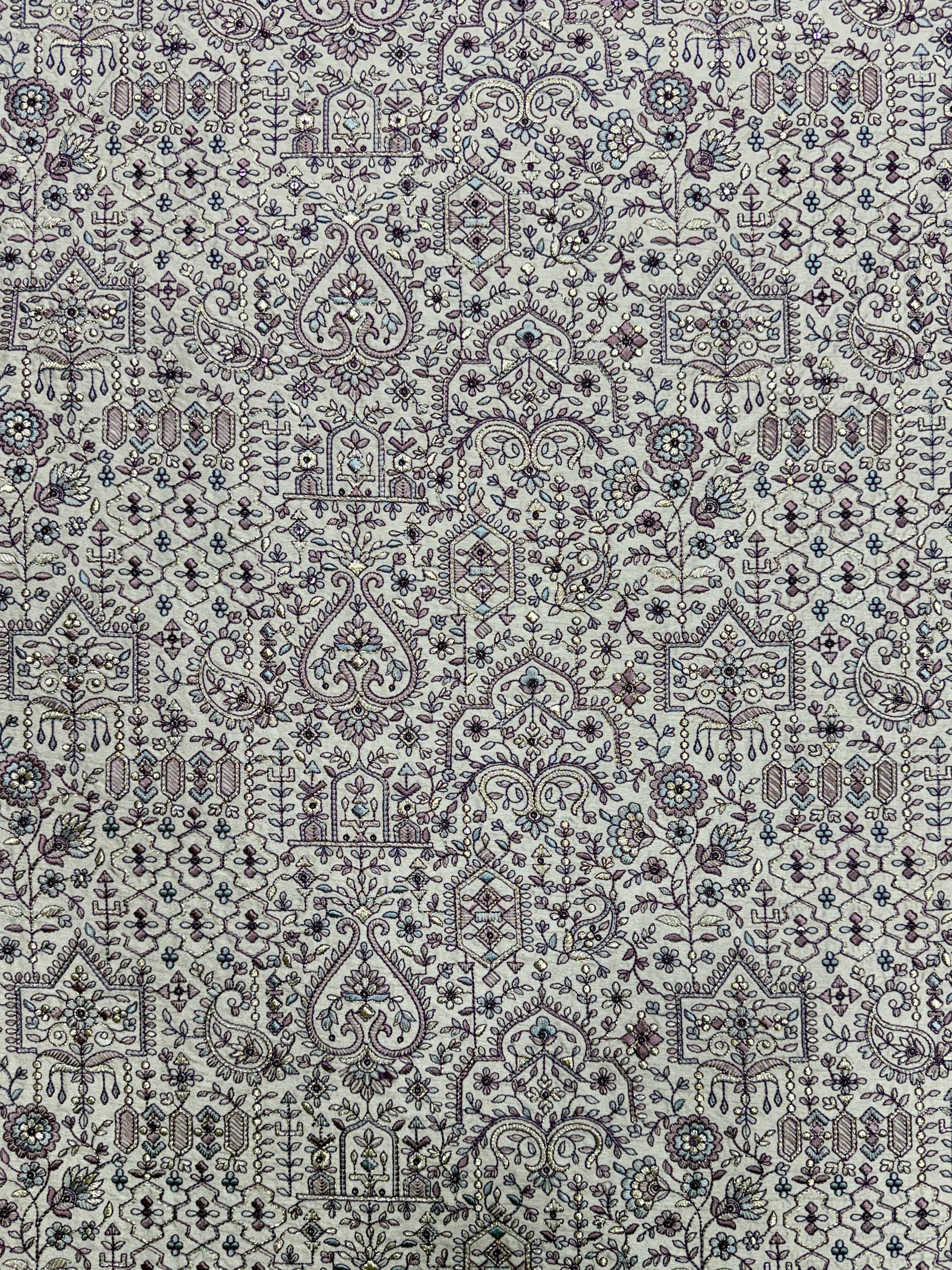 Mughal Paisley & Floral Silk Threadwork Fabric | 2504014