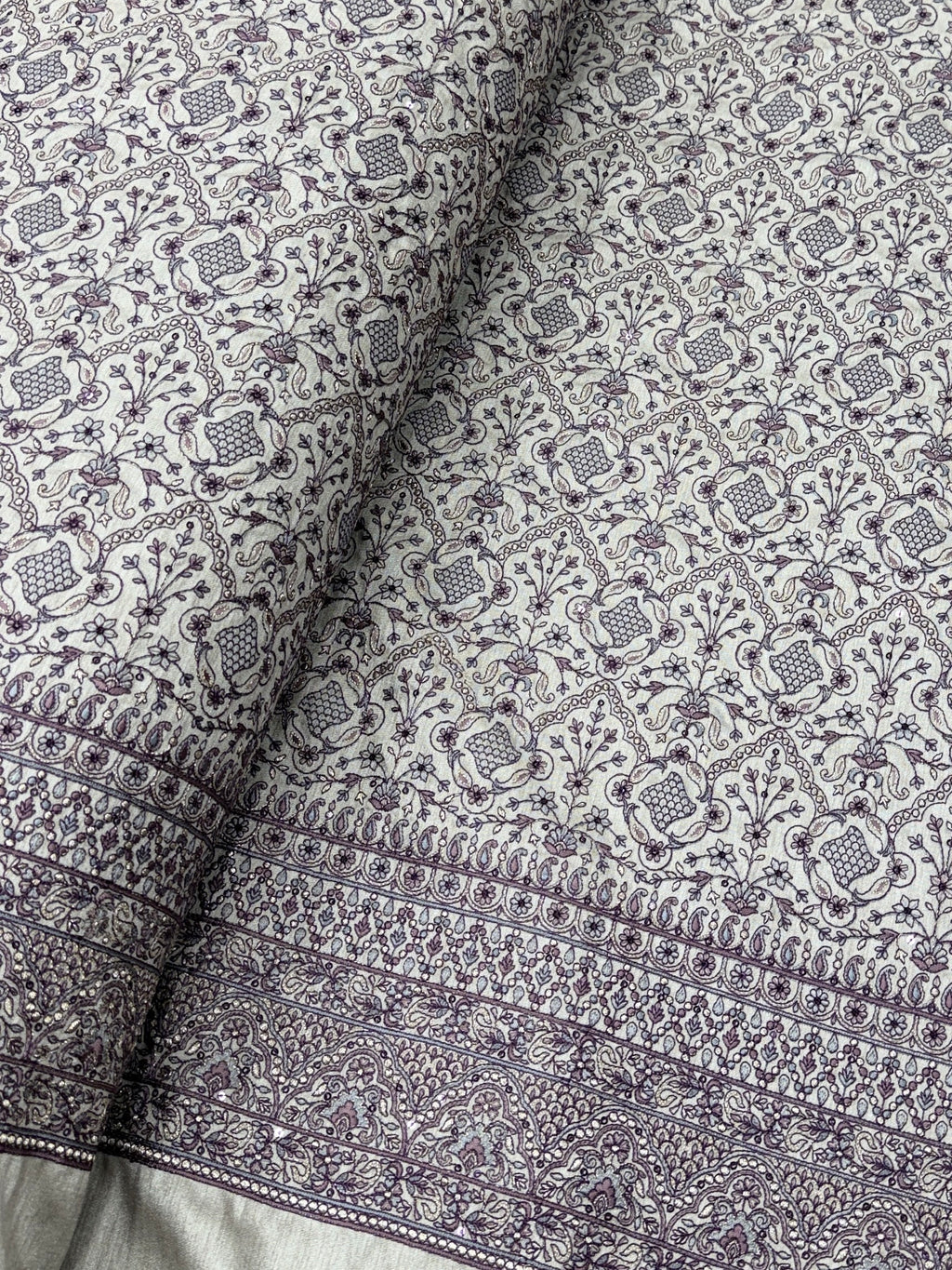 Mughal Floral Buta Silk Threadwork Fabric | 2504711